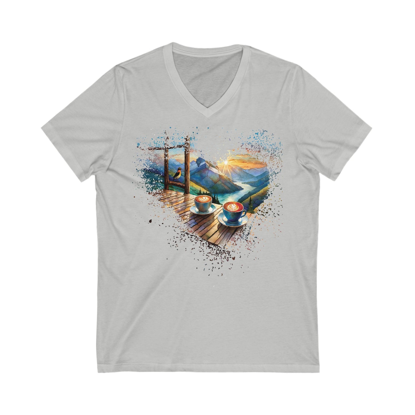 Mountain View, Outdoor Adventures, Coffee Time, Sunset Hour, Hiking, Shirt Jersey Short Sleeve V-Neck Tee