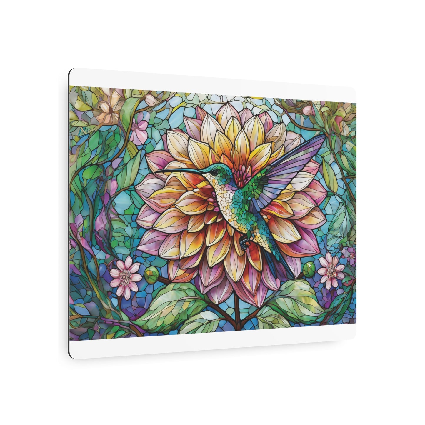 Dahlia Hummingbird Garden Metal Art Sign