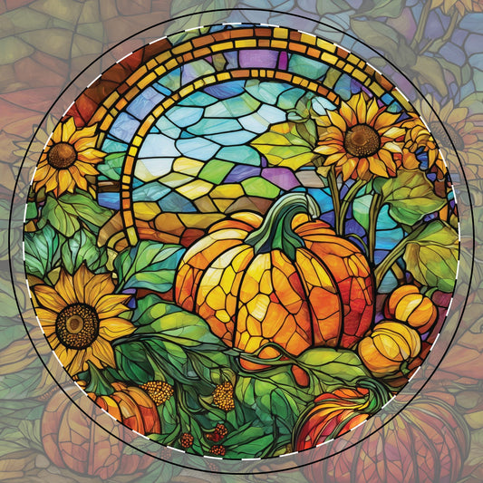 Arrival of Fall - Stained Glass Fall Pumpkins and Leaves Ceramic Coaster