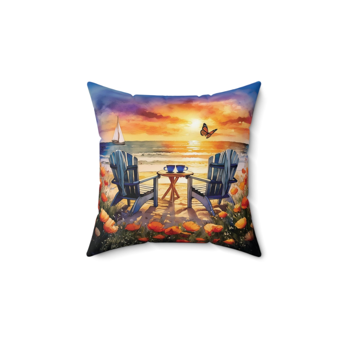 Sunset at the Beach Spun Polyester Square Pillow