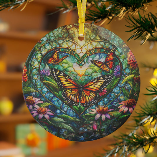 Love of Butterflies Monarch Heart Light Catcher Glass Ornaments