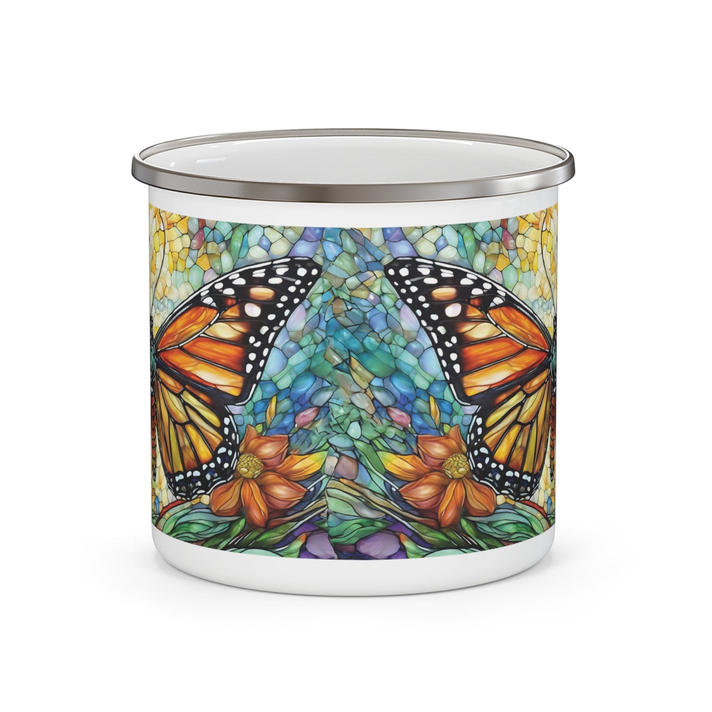 Garden Butterfly Dance Enamel Camping Mug