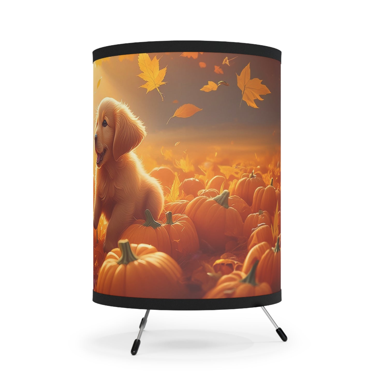 Golden Retriever Pumpkin Patch Tripod Lamp with High-Res Printed Shade, US\CA plug