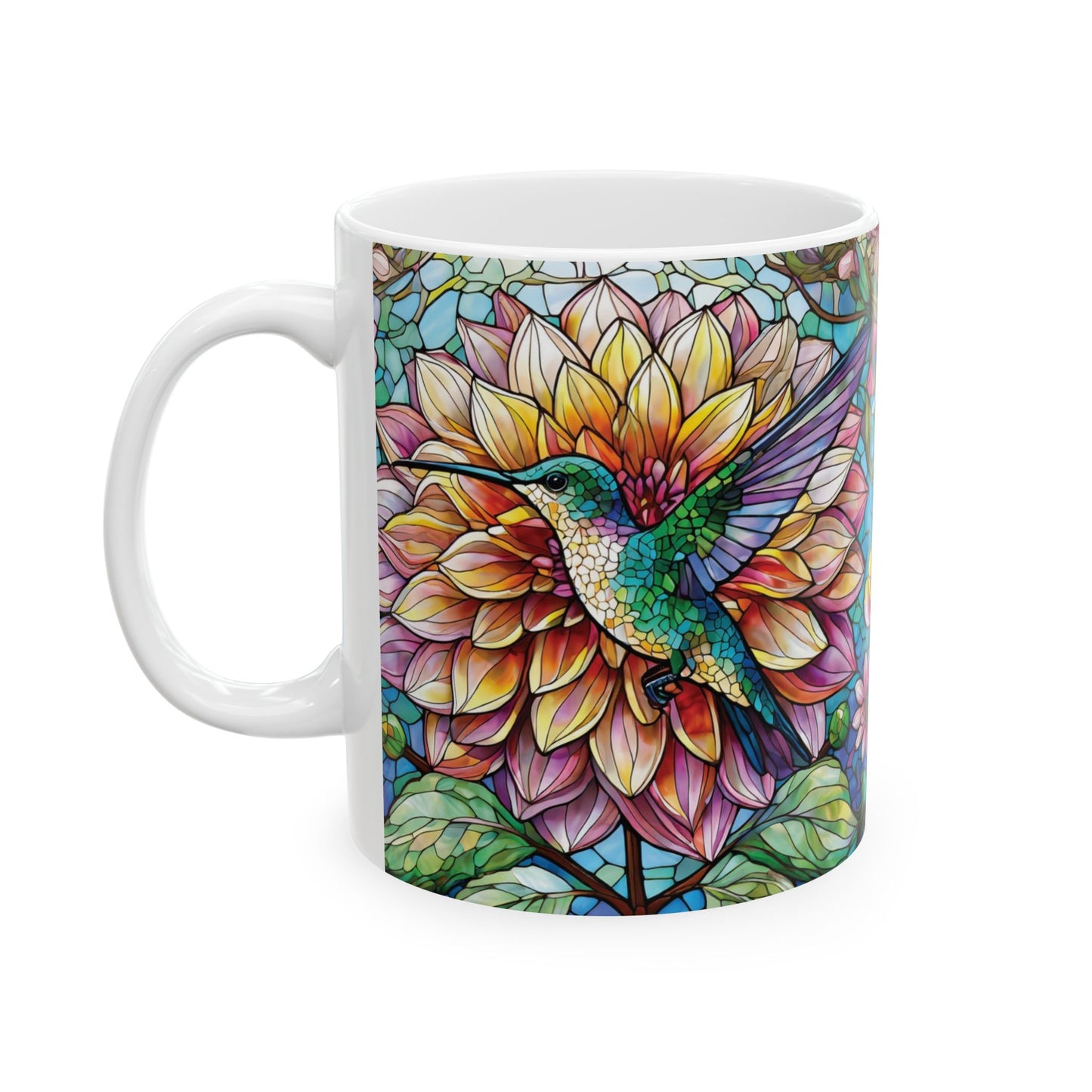 Dahlia Hummingbird Ceramic Mug, (11oz, 15oz)