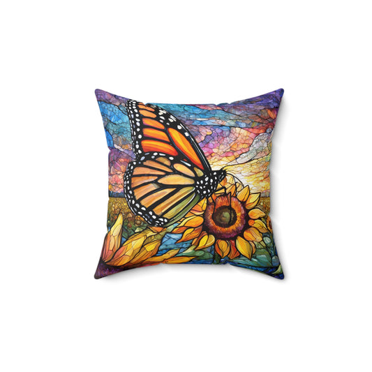 Butterfly Dance Jeweled Sunset Spun Polyester Square Pillow