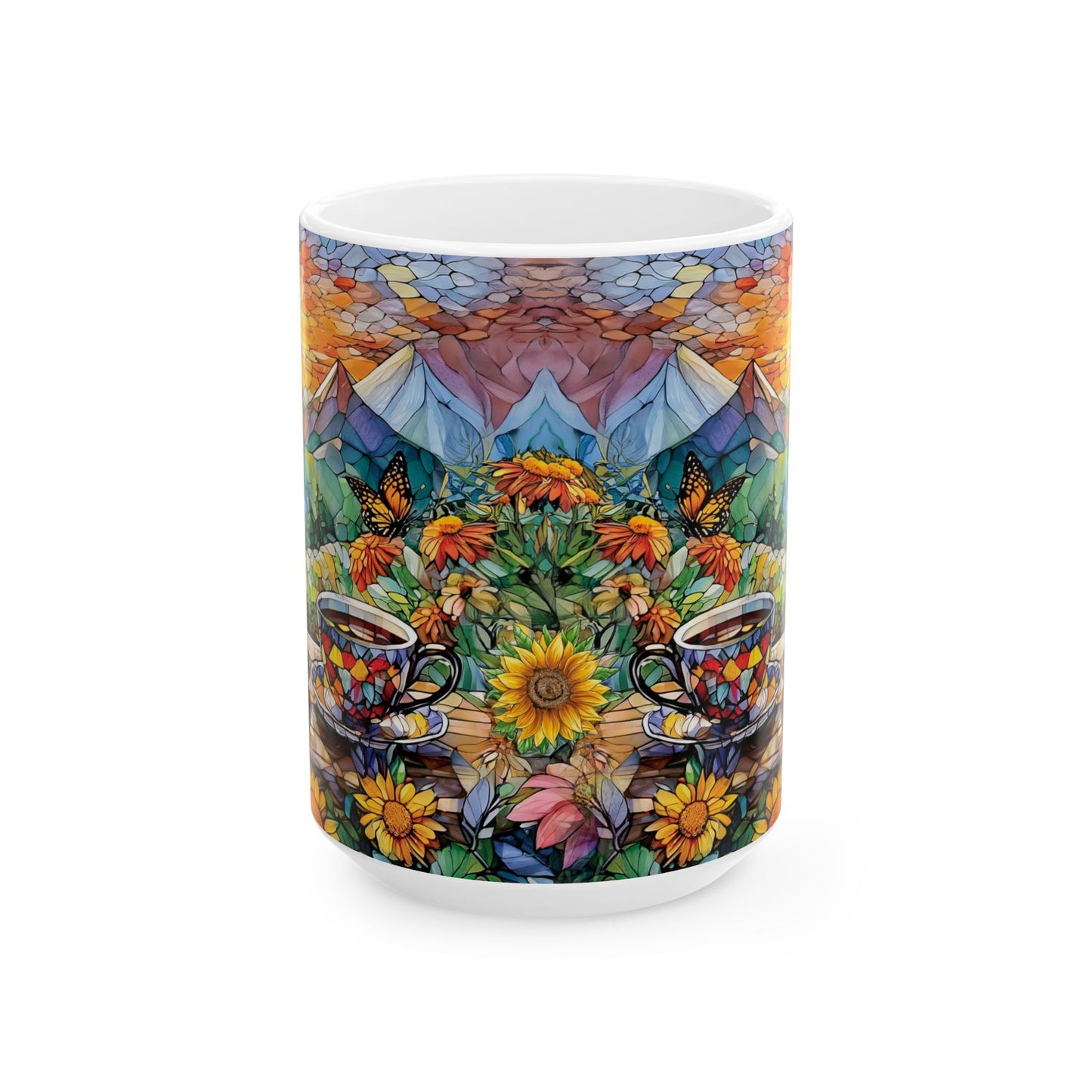 Wildflower Butterfly Garden View Ceramic Mug, (11oz, 15oz)