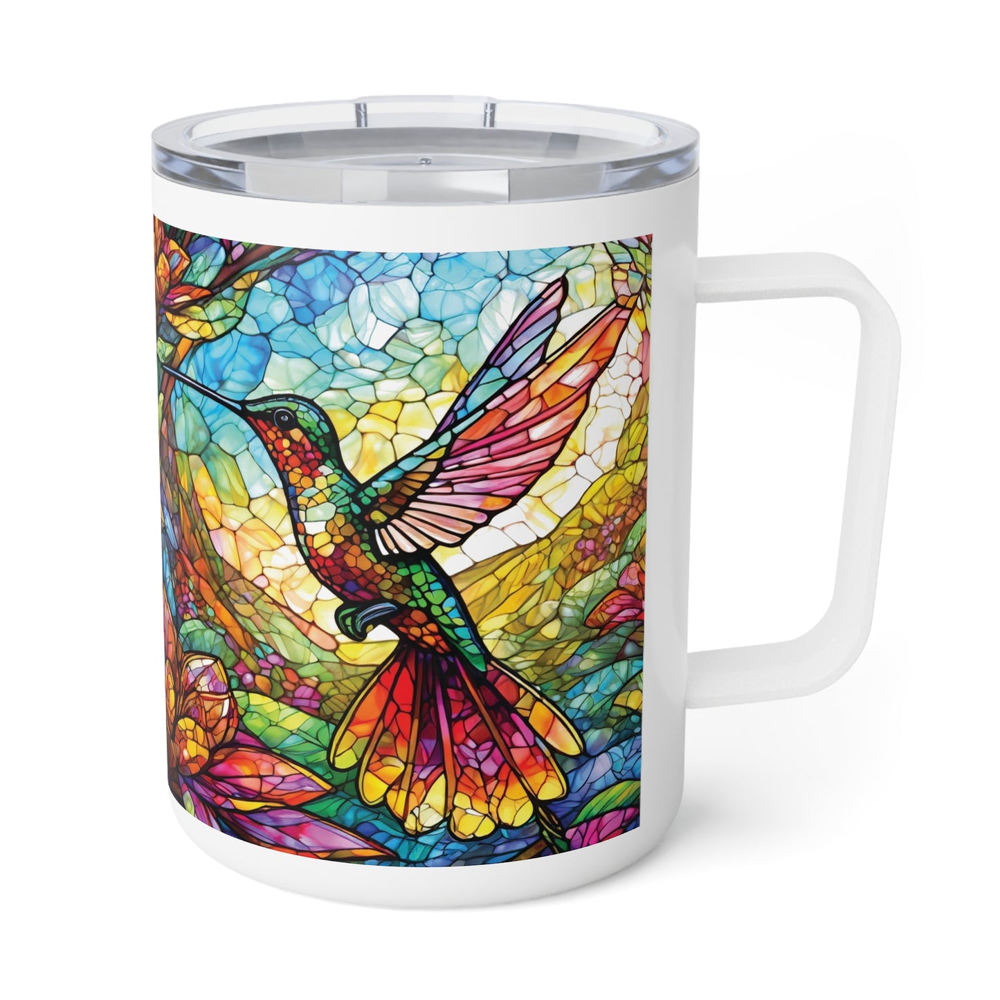 Hummingbird Stained Glass Insulated Coffee Mug, 10oz