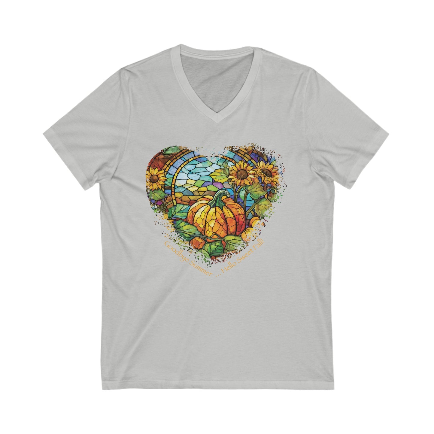 Goodbye Summer, Hello Sweet Fall, Jersey Short Sleeve V-Neck Tee