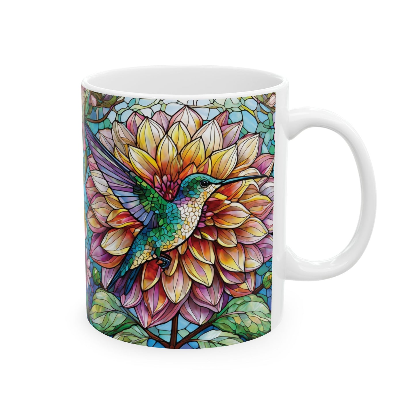 Dahlia Hummingbird Ceramic Mug, (11oz, 15oz)