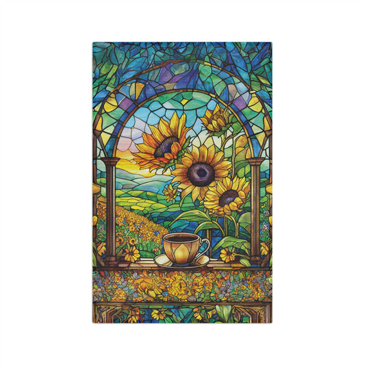 Swedish Garden Coffee View Stained Glass Sunflower Microfiber Tea Towel