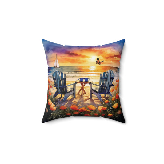 Morning Beach Sunrise Spun Polyester Square Pillow