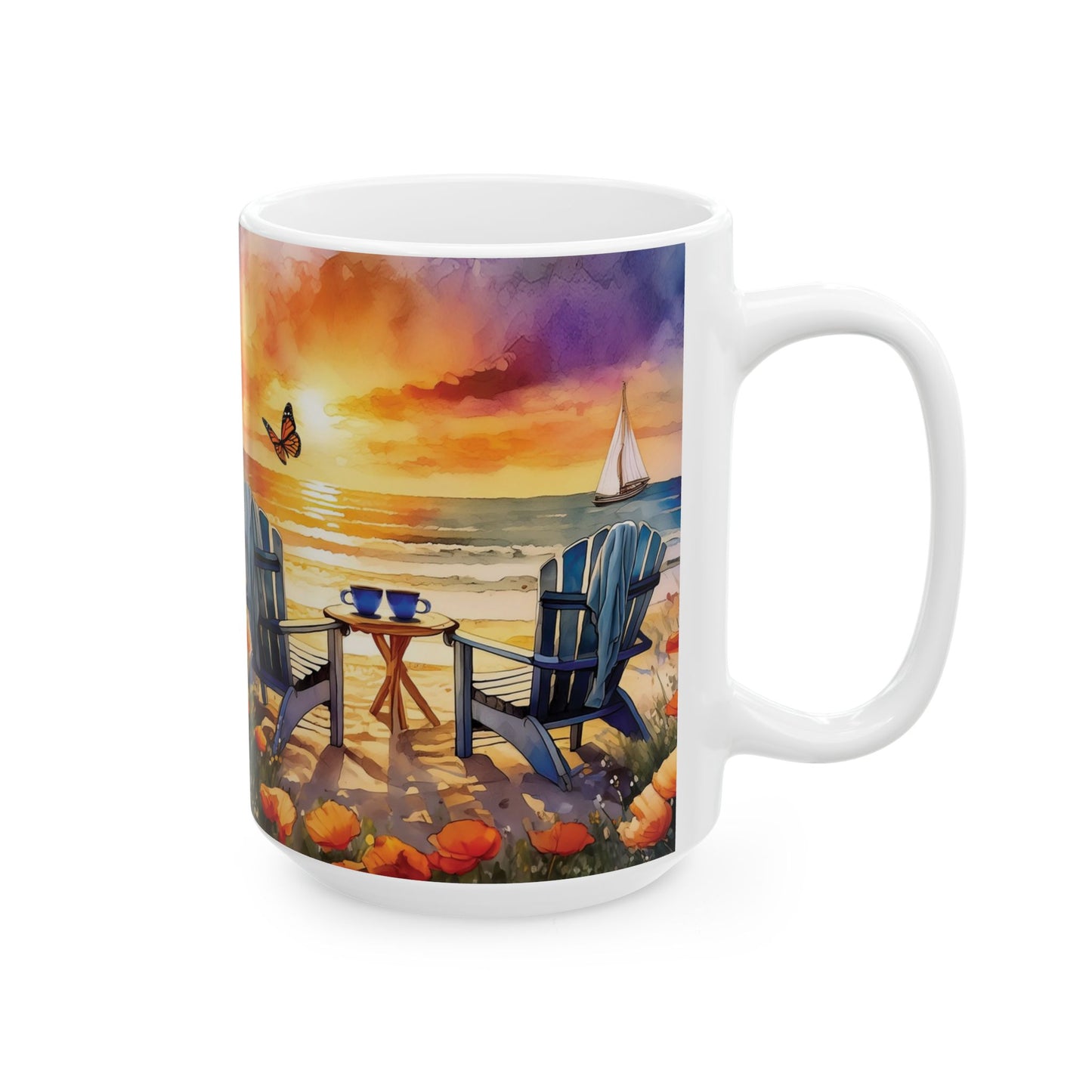 Sunset Beach Delight Ceramic Mug, (11oz, 15oz)