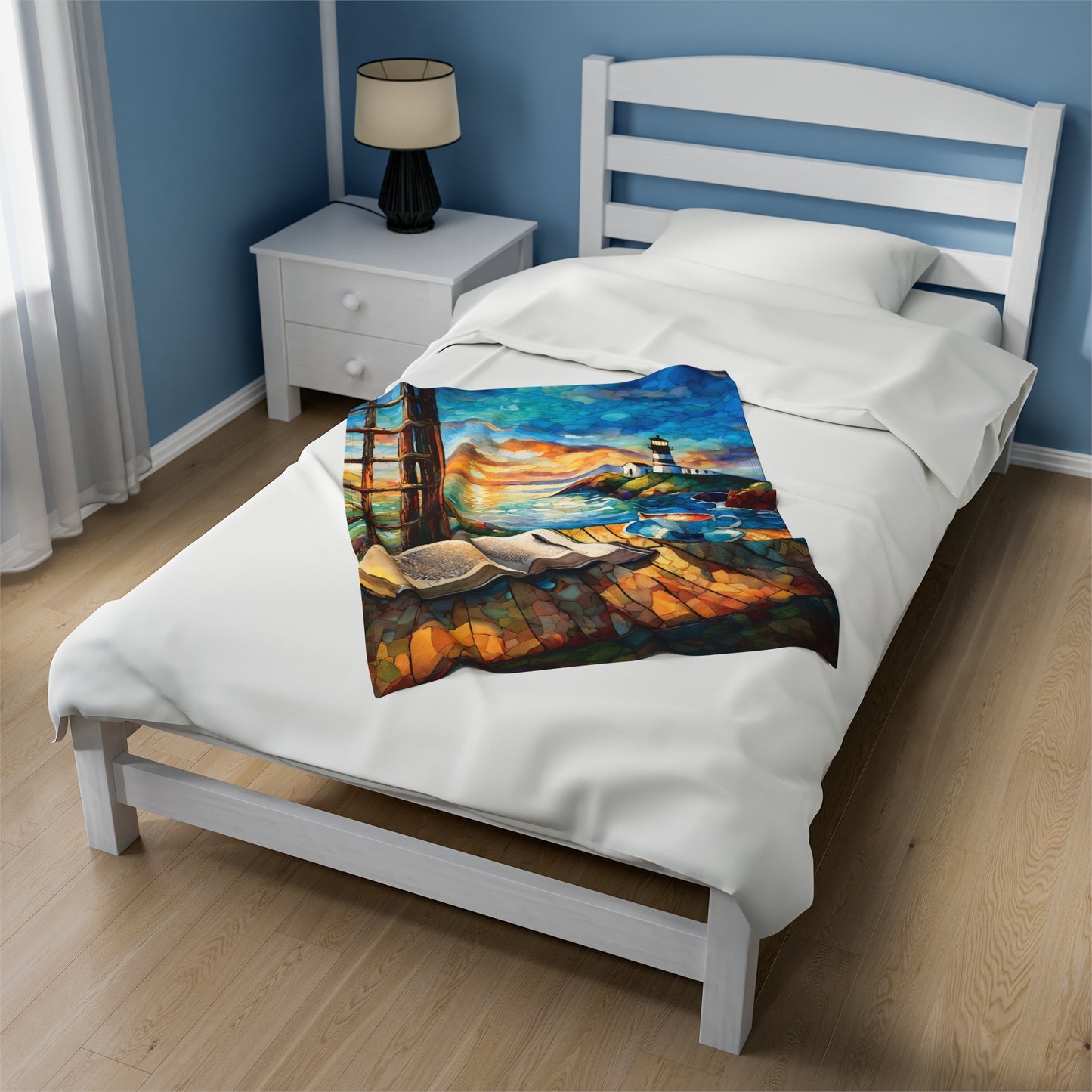 Lighthouse Coffee Sunset Velveteen Plush Blanket