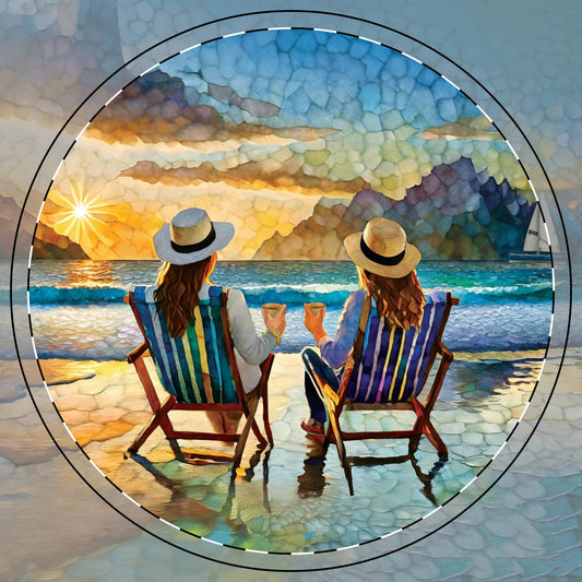 Friendship at Sunset Ceramic Coaster