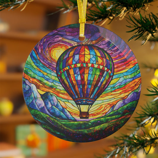 Hot Air Balloon Beveled Glass Light Catcher Glass Ornaments Adventure Christmas Gift