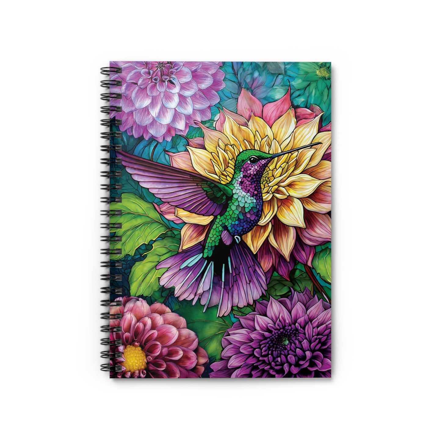 Beautiful Colorful Hummingbird Spiral Notebook Ruled Line Journal Gift for Writers Hummingbird Lovers Gift Dahlia Floral Journal