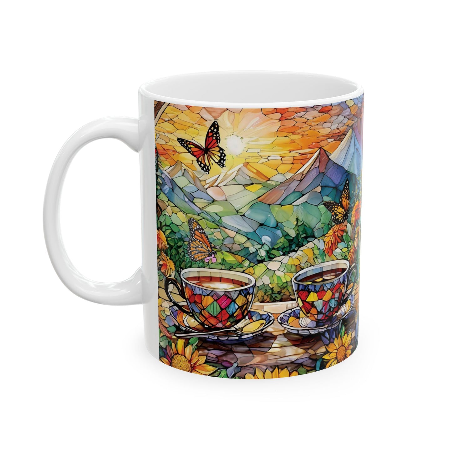 Wildflower Butterfly Garden View Ceramic Mug, (11oz, 15oz)