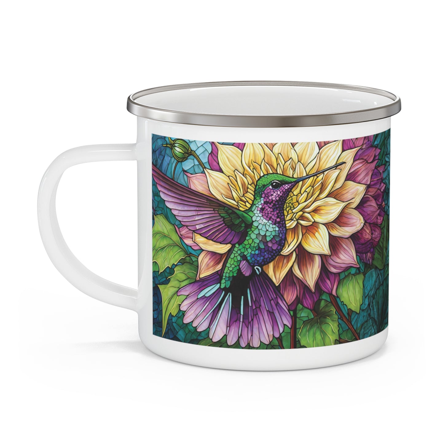 Hummingbird Dahlia Garden Enamel Camping Mug