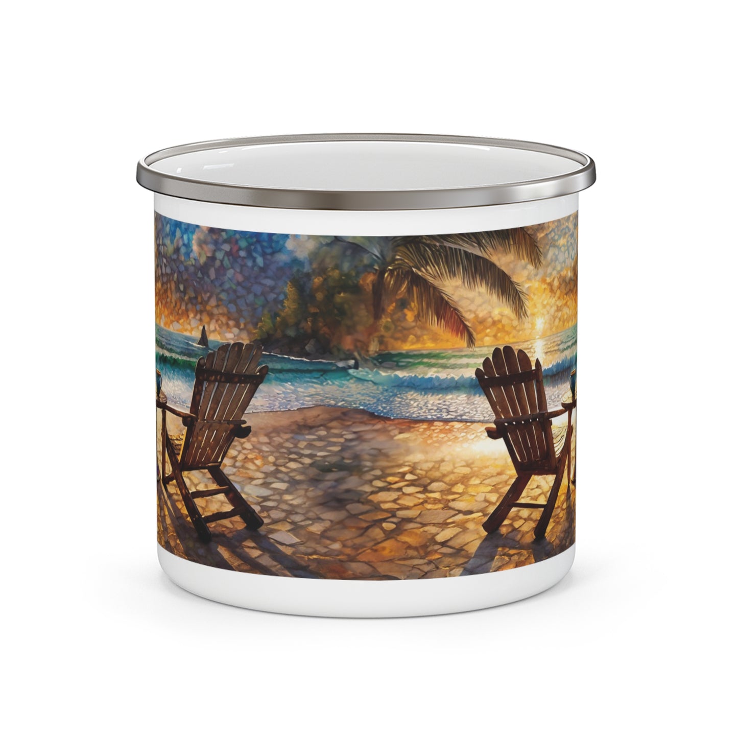 Twilight Sunset Beach Enamel Camping Mug