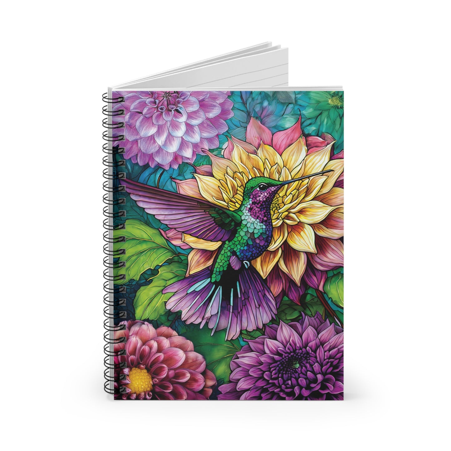 Beautiful Colorful Hummingbird Spiral Notebook Ruled Line Journal Gift for Writers Hummingbird Lovers Gift Dahlia Floral Journal