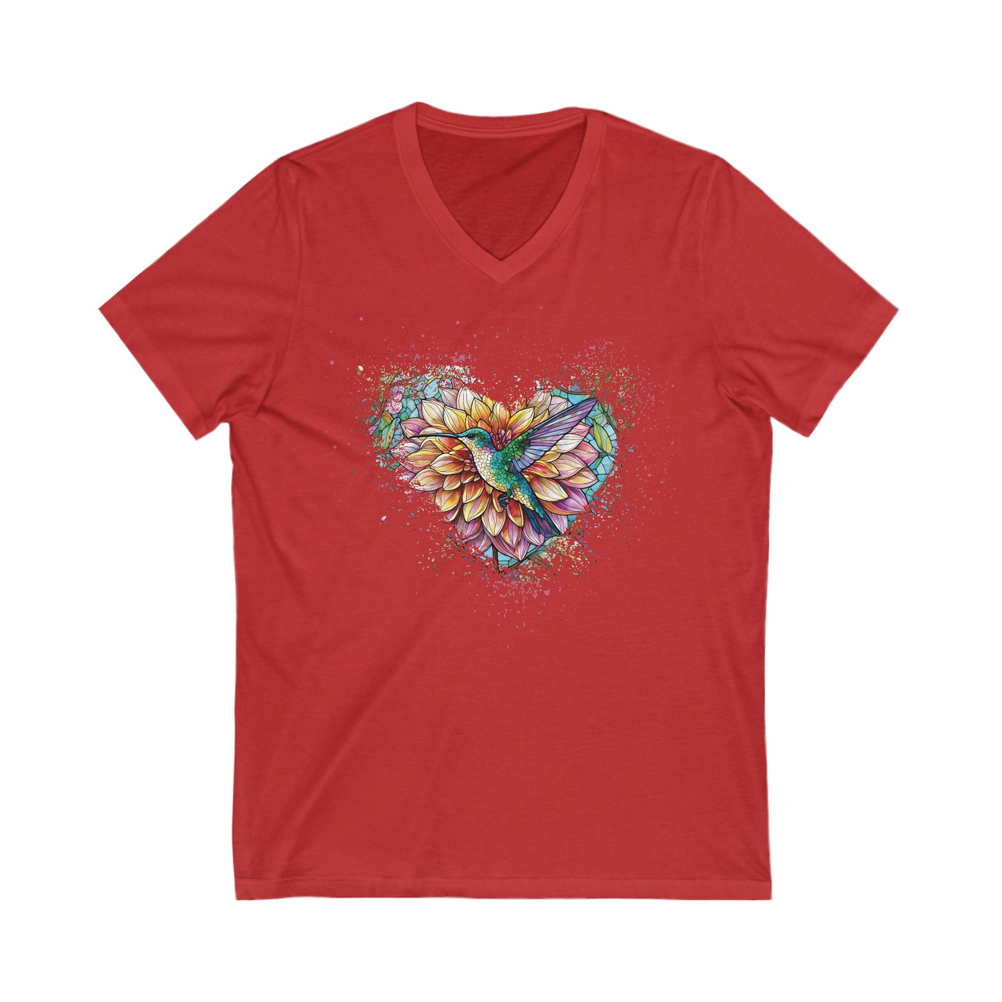 Dahlia Hummingbird Tshirt Garden Lovers Shirt Jersey Short Sleeve V-Neck Tee