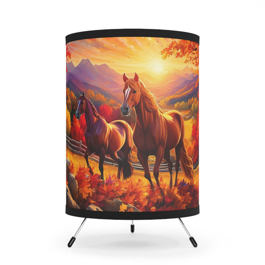 Fall Horse Sunset Tripod Lamp with High-Res Printed Shade, US\CA plug