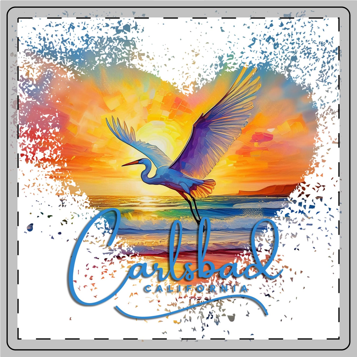 Carlsbad Beach Sunset with Majestic Egret Ceramic Coaster