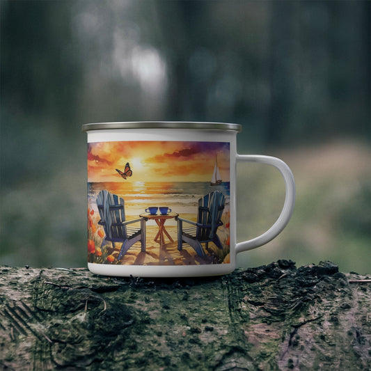 Sunset at the Beach Enamel Camping Mug