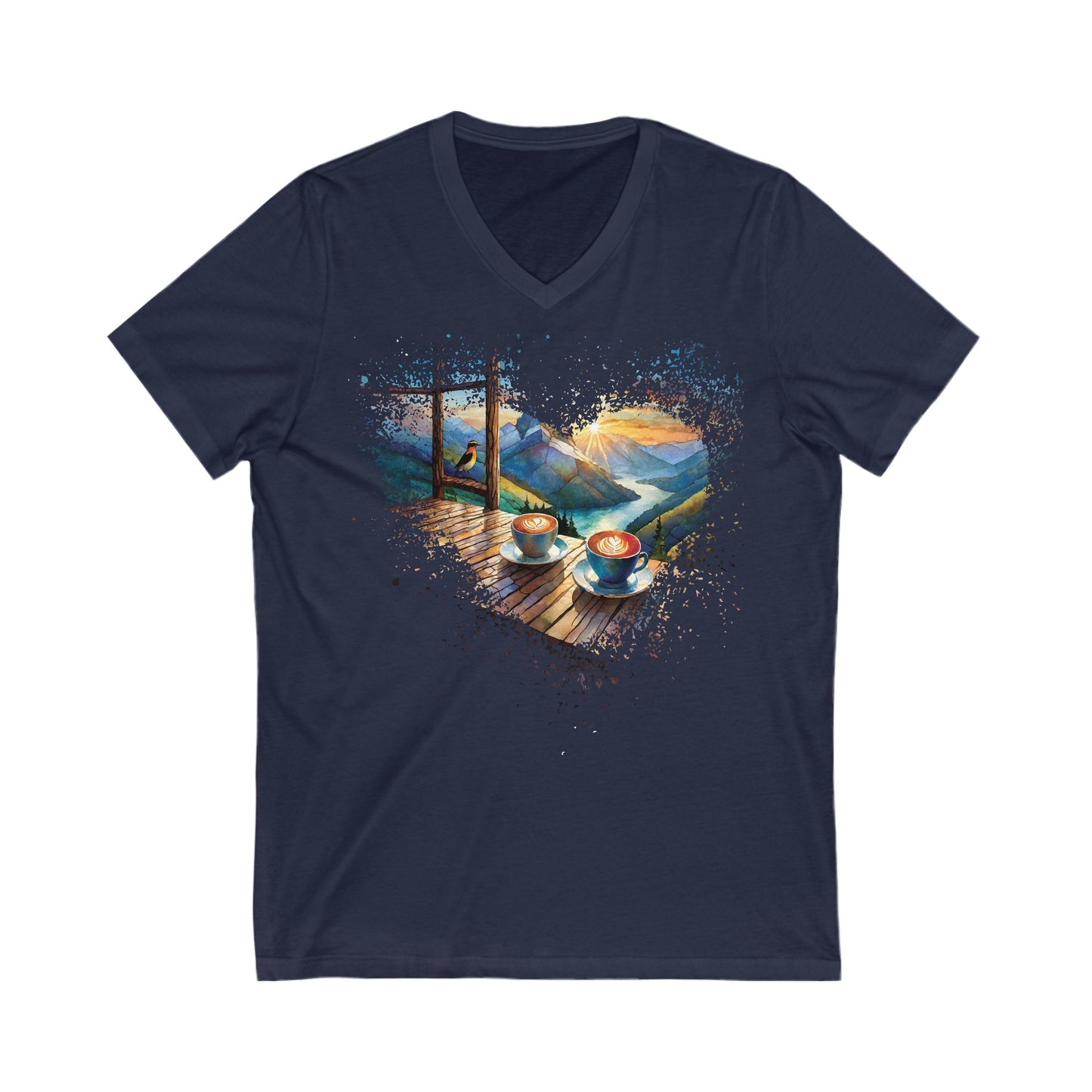 Mountain View, Outdoor Adventures, Coffee Time, Sunset Hour, Hiking, Shirt Jersey Short Sleeve V-Neck Tee