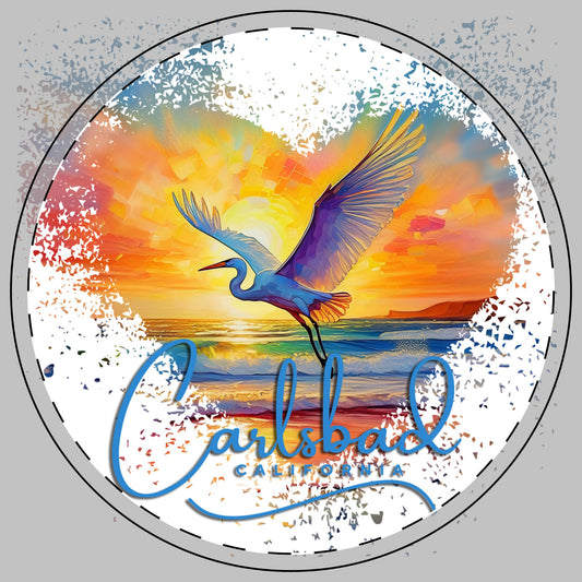 Carlsbad Beach Sunset with Majestic Egret Ceramic Coaster