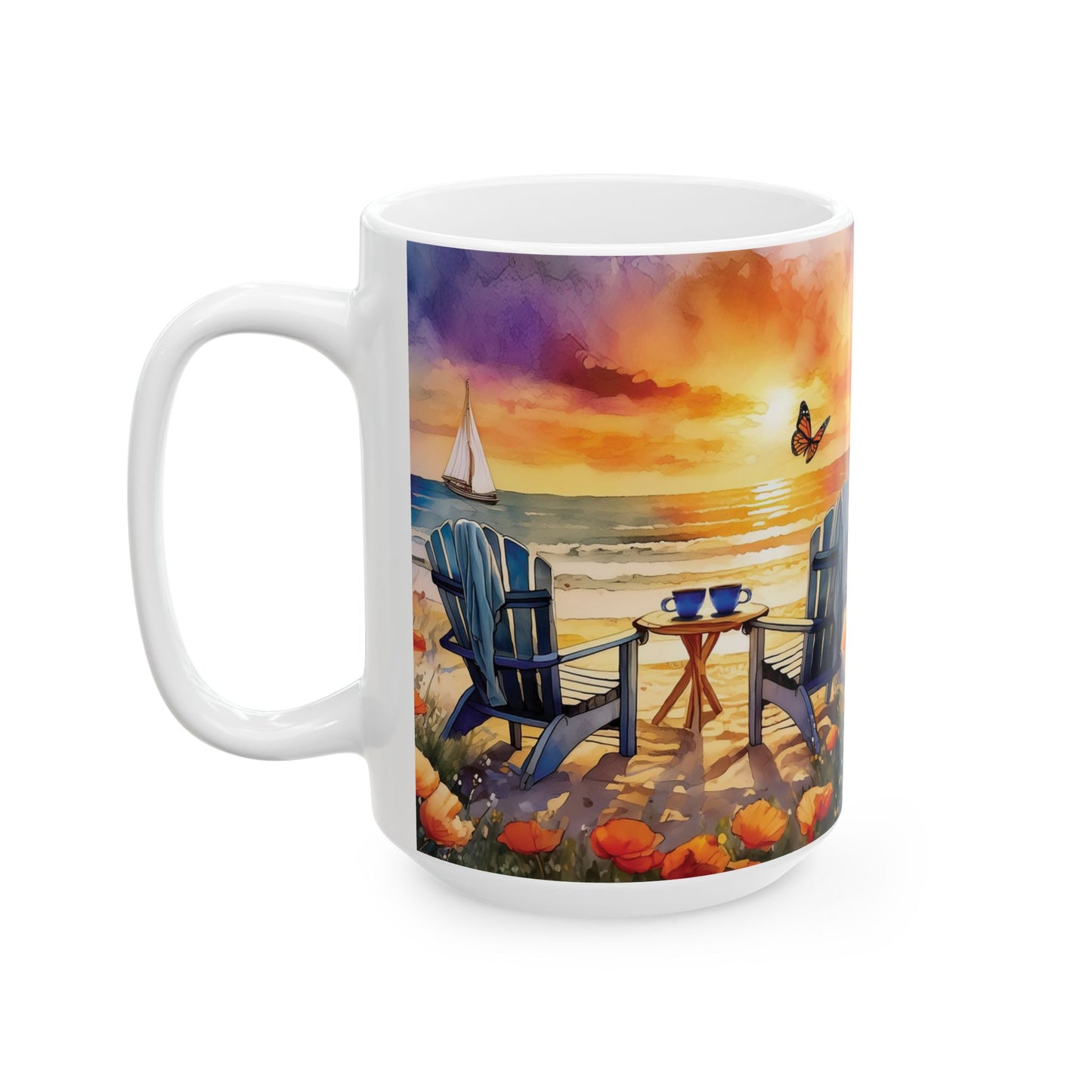 Sunset Beach Delight Ceramic Mug, (11oz, 15oz)