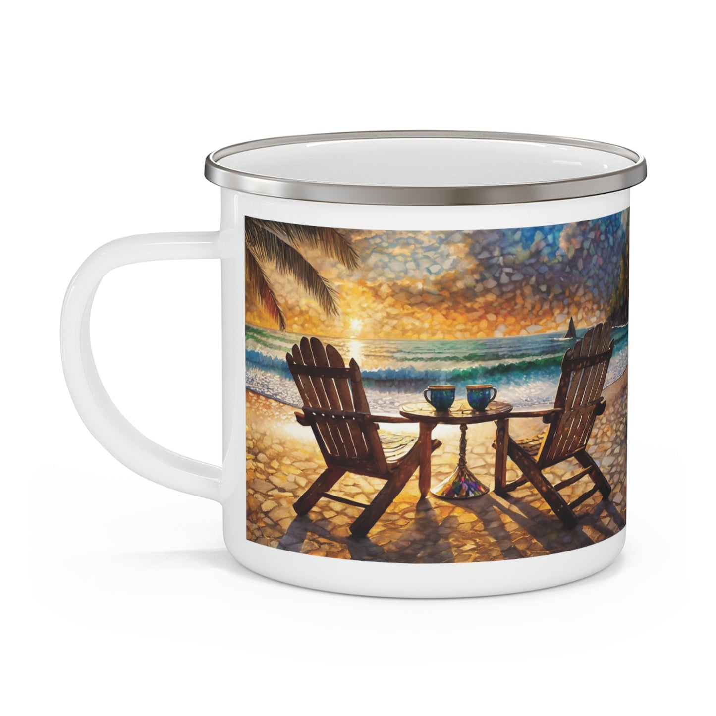 Twilight Sunset Beach Enamel Camping Mug