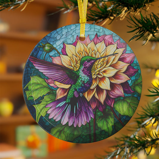 Hummingbird Dahlia Flower Beauty Queen Light Catcher Glass Ornaments