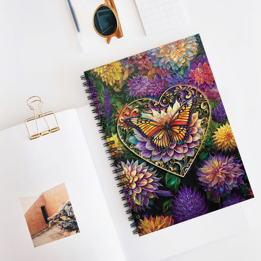 Monarch Butterfly Spiral Notebook Gift for Gardener Floral Dahlia Journal Notepad for Writing Gifts for Writers