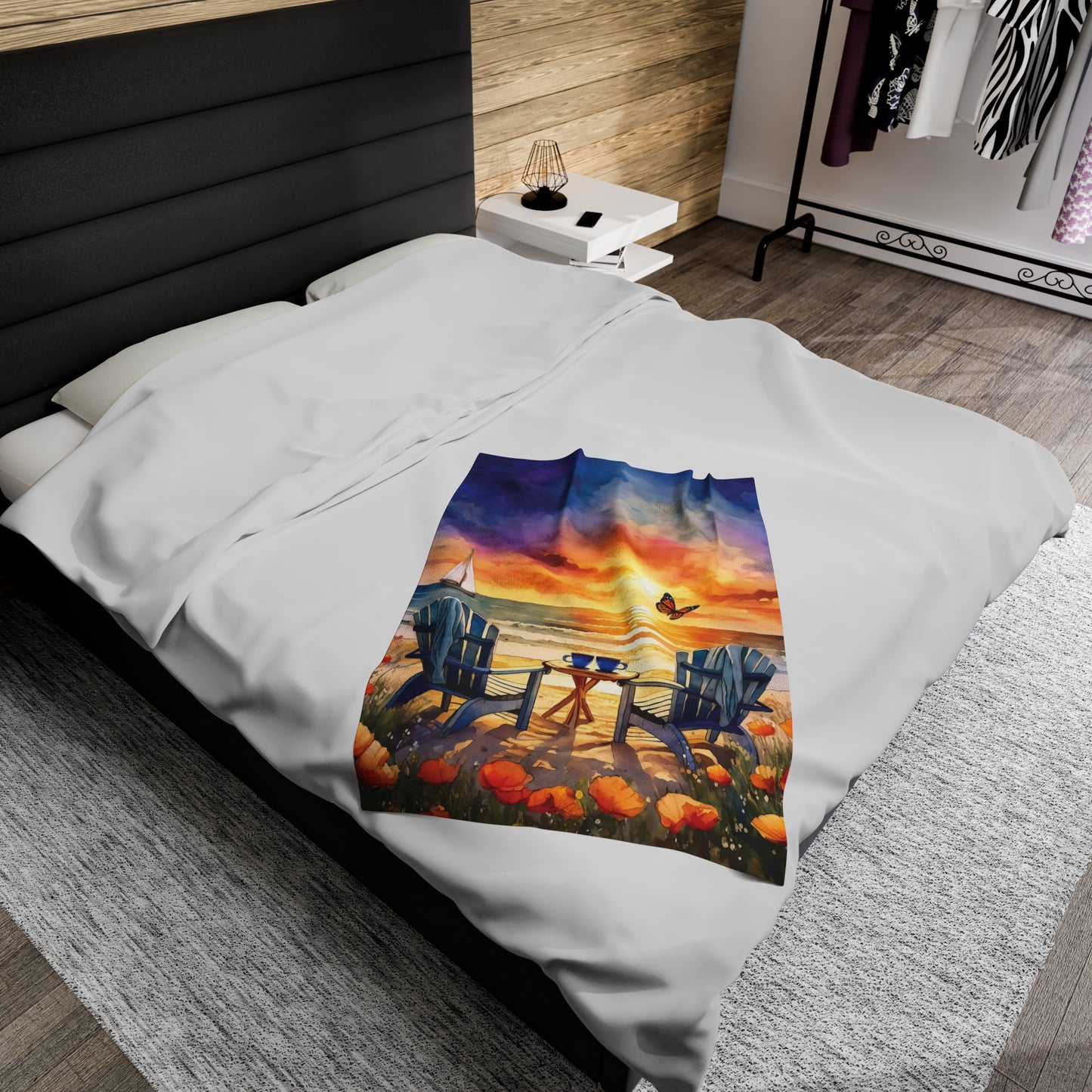 Coffee Beach Sunset Velveteen Plush Blanket