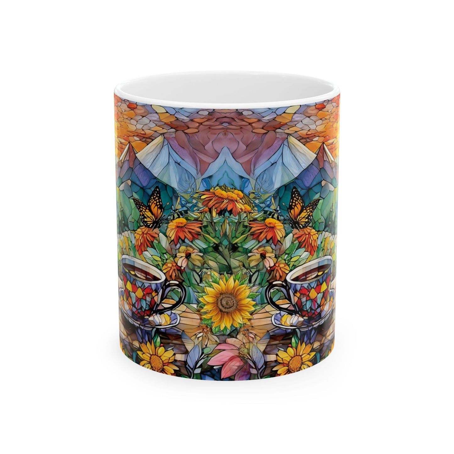 Wildflower Butterfly Garden View Ceramic Mug, (11oz, 15oz)