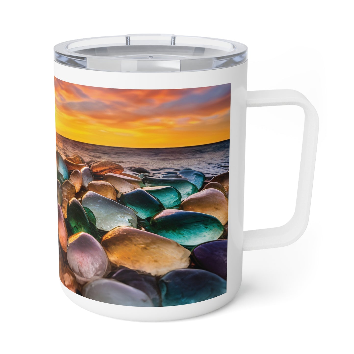 Seaglass Beach Sunset Insulated Coffee Mug, 10oz