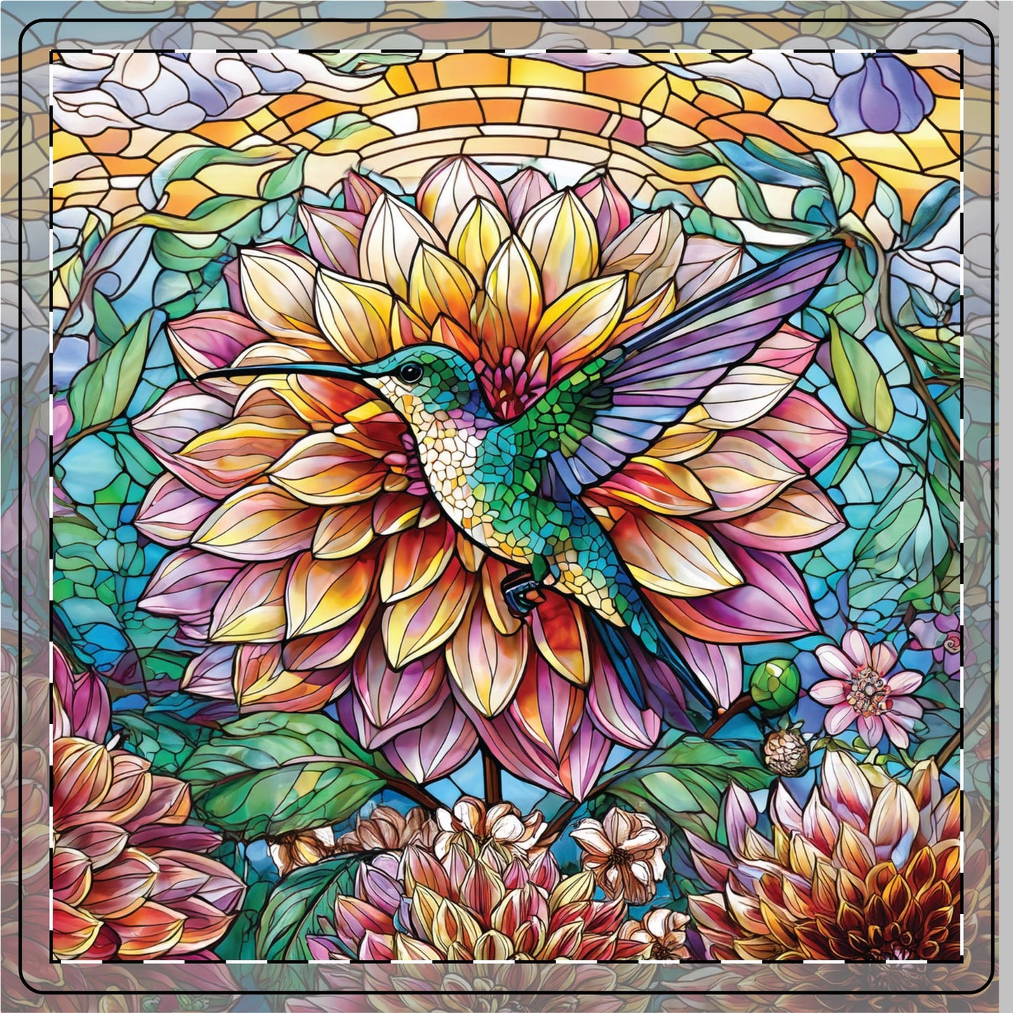 Dahlia Hummingbird Flower Ceramic Coaster