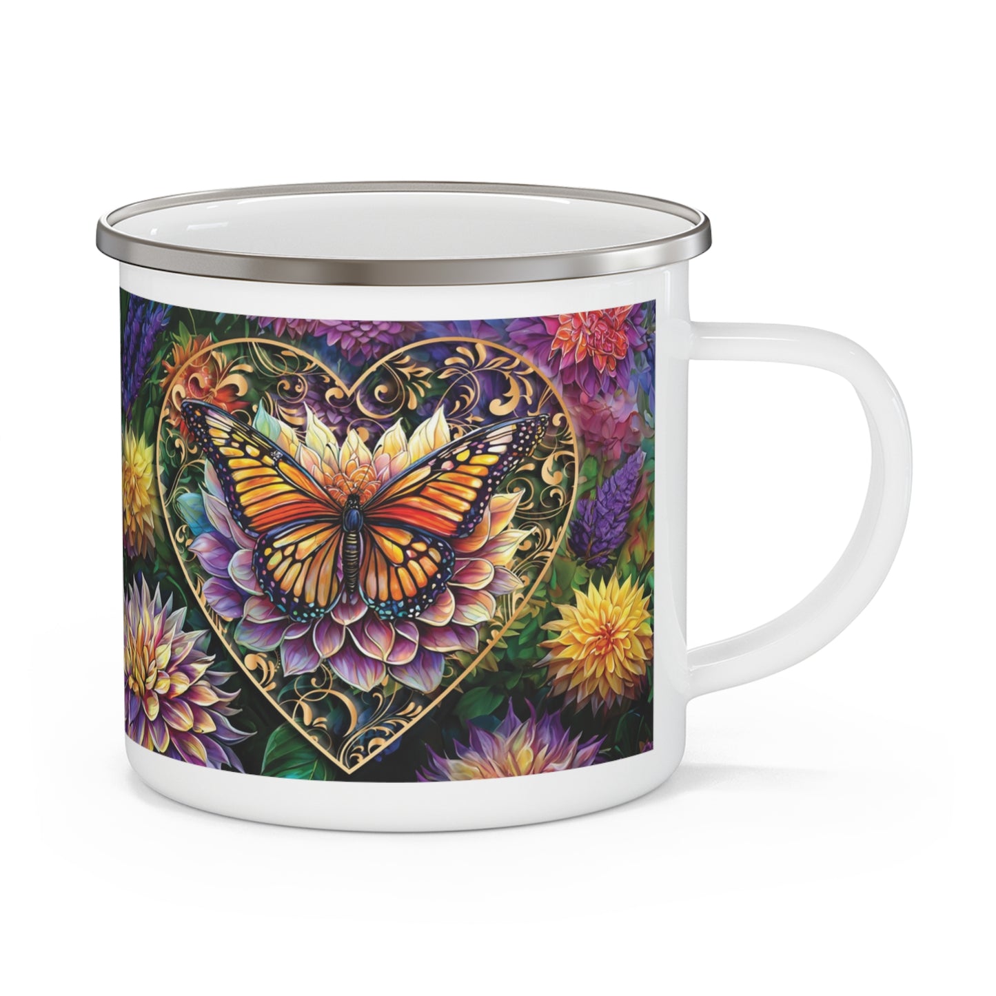 Butterfly Heart Garden Enamel Camping Mug