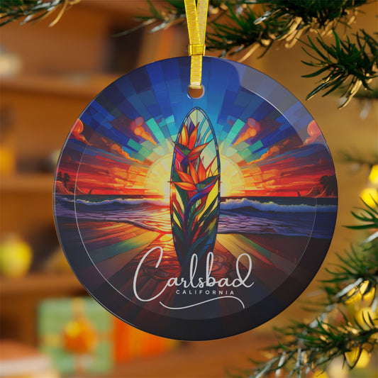 Carlsbad California Surfboard Beach Light Catcher Glass Ornaments