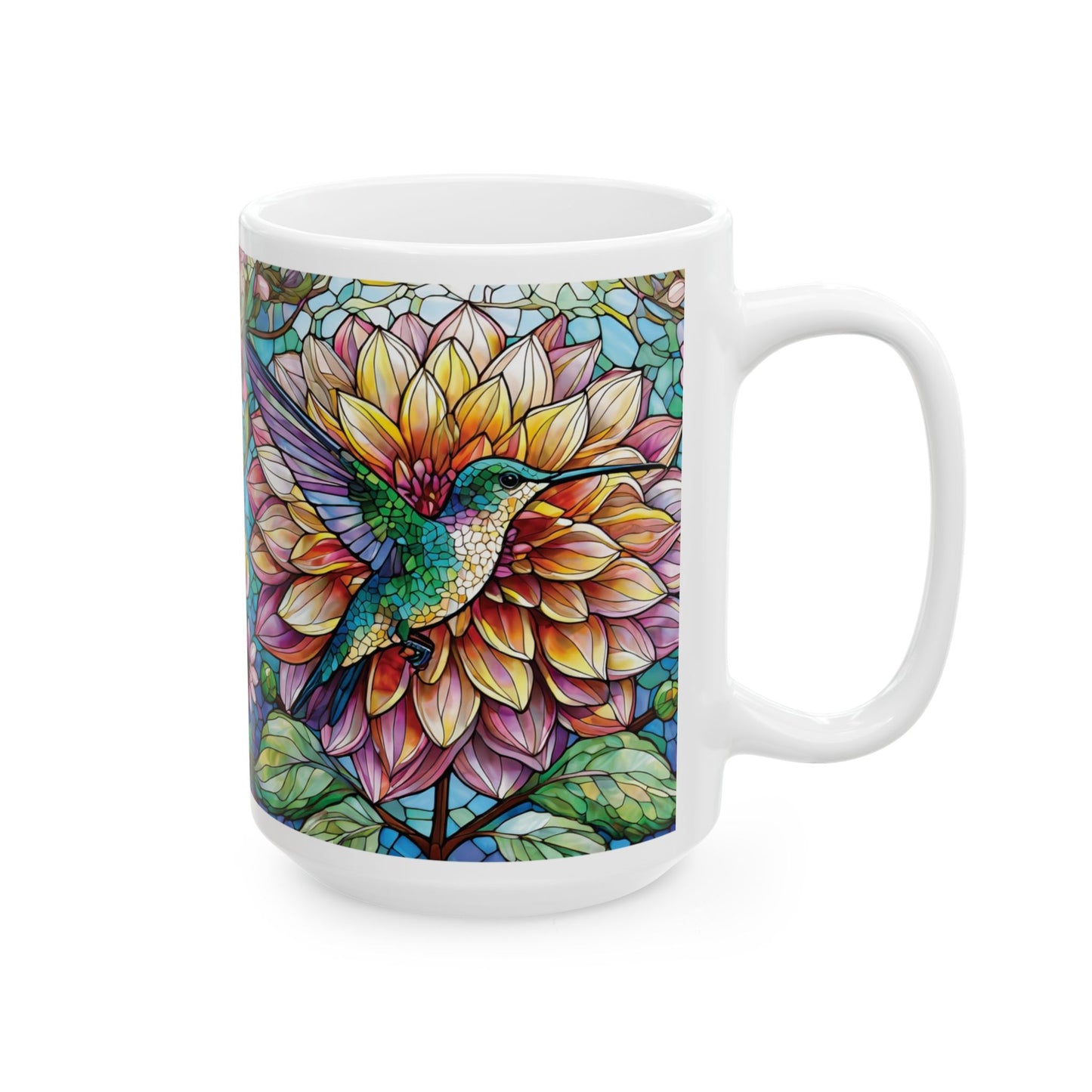 Dahlia Hummingbird Ceramic Mug, (11oz, 15oz)