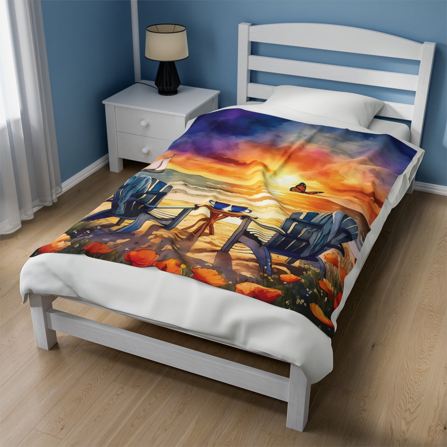 Coffee Beach Sunset Velveteen Plush Blanket