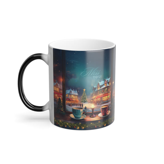 Color Morphing Mug Christmas Village Scene Coffee Mug Heat Sensitive Ceramic Cup Holiday Gift Nostalgic Christmas Village Unique Color