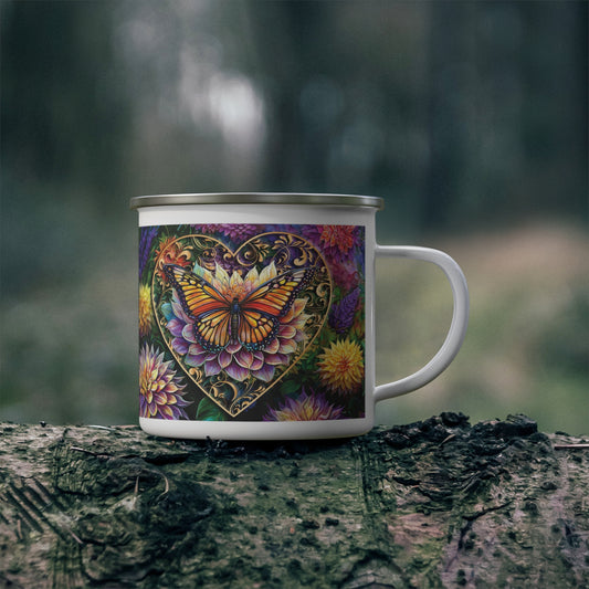 Butterfly Heart Garden Enamel Camping Mug