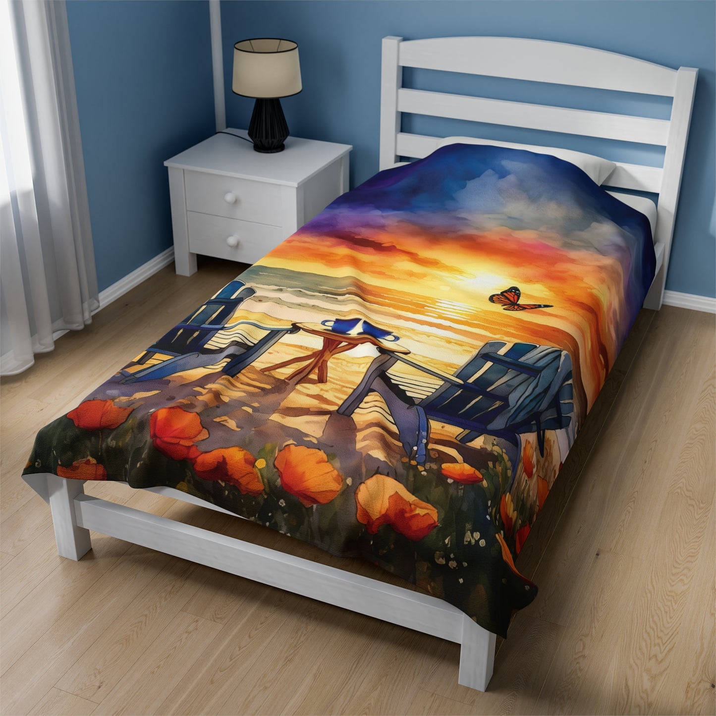 Coffee Beach Sunset Velveteen Plush Blanket