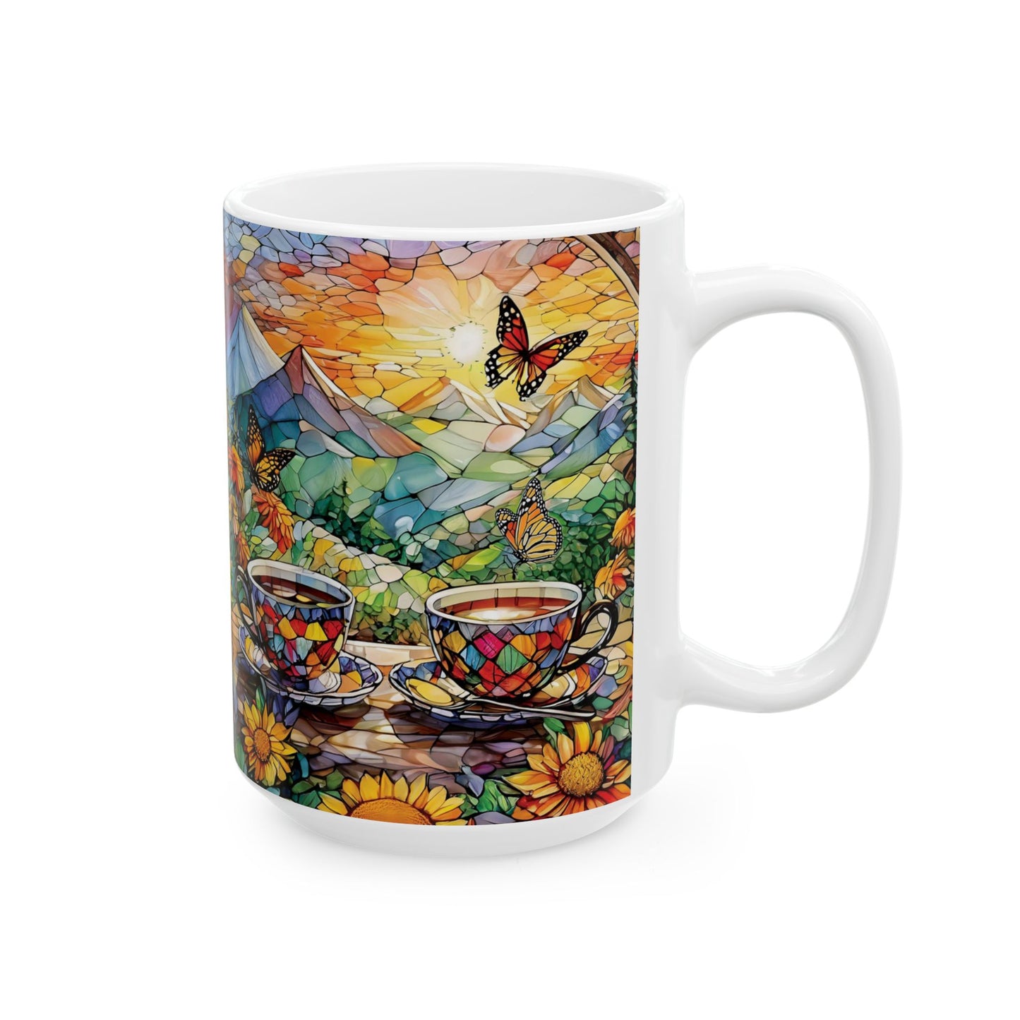 Wildflower Butterfly Garden View Ceramic Mug, (11oz, 15oz)