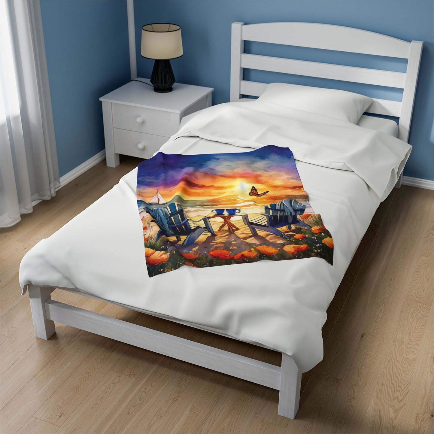 Coffee Beach Sunset Velveteen Plush Blanket