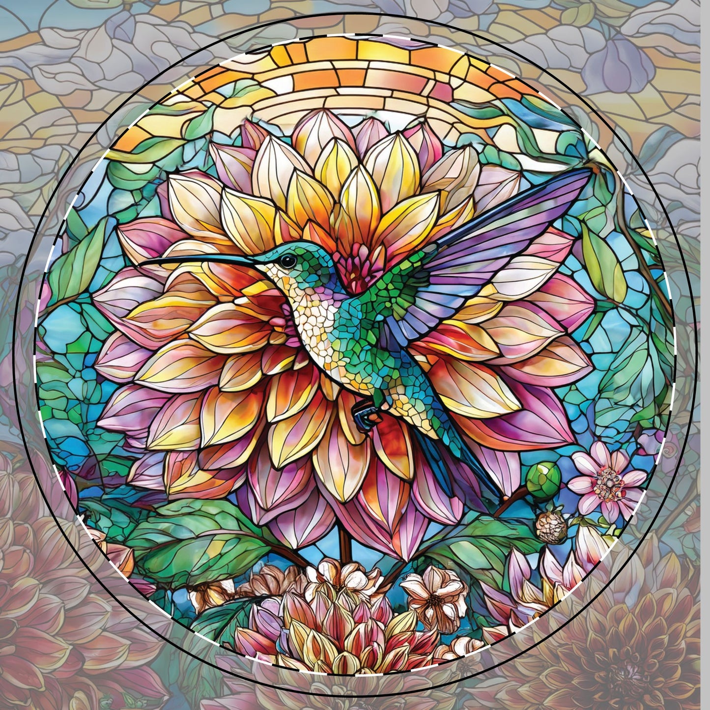 Dahlia Hummingbird Flower Ceramic Coaster