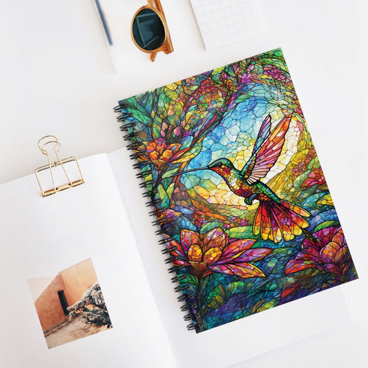 Notebook, Stained Glass Hummingbird Design, Ruled Line Journal, Vibrant Colors, Journaling Gift, Writing Pad