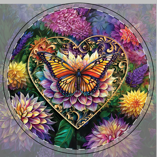 Monarch Butterfly Heart Center of Attention Stained Glass Ceramic Coaster